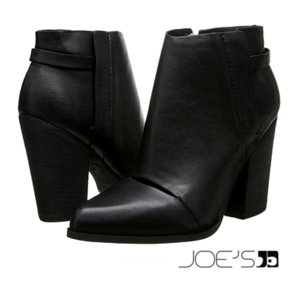 Joe's Jeans Shoes - JOE'S Avryl Black Leather Block Heel Ankle Booties